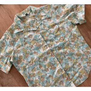 VTG 70s Floral Cottage Womens Button Up Blouse size 36 Medium